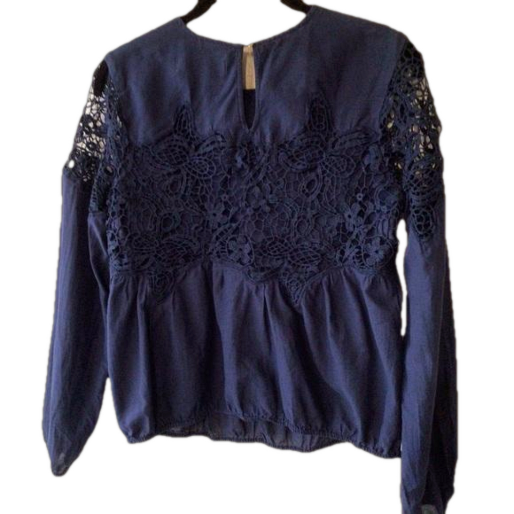 Abercrombie & Fitch Blue Long Sleeve Lace Top M - Picture 2 of 12